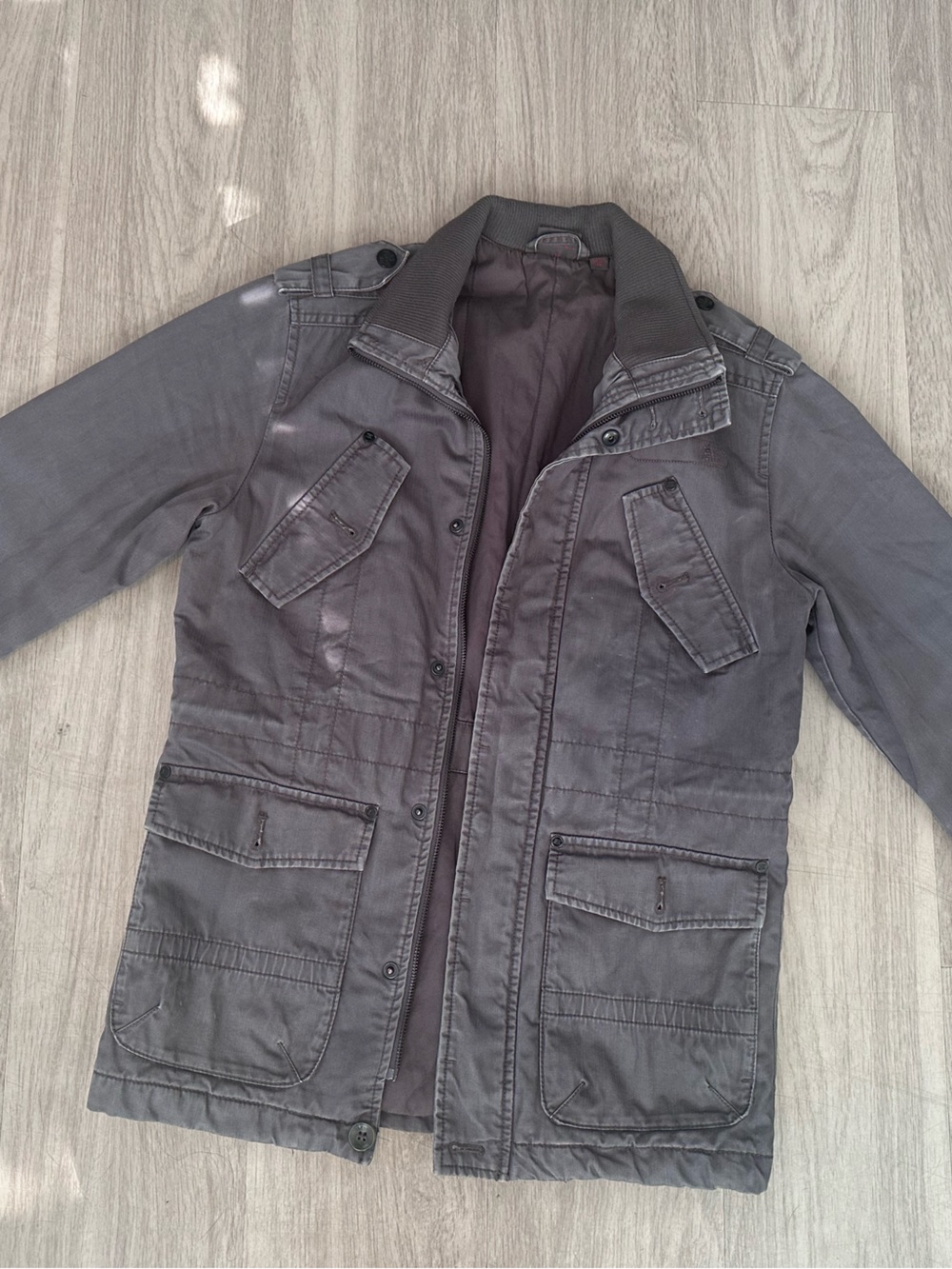 Esprit Y2K Military Utility Field Jacket Gray Cargo Safari Moto Sz M - Picture 15 of 16